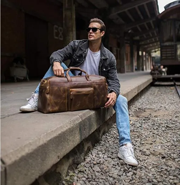 23'' Cowhide Leather Weekender Bag for Men