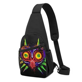 Alomama The Legend of Zelda The Ancient Evil Majoras Mask Sling Backpack Sling Bag Black Crossbody Daypack Casual Backpack for Travel, Hiking, Cycling, Camping for Women & Men