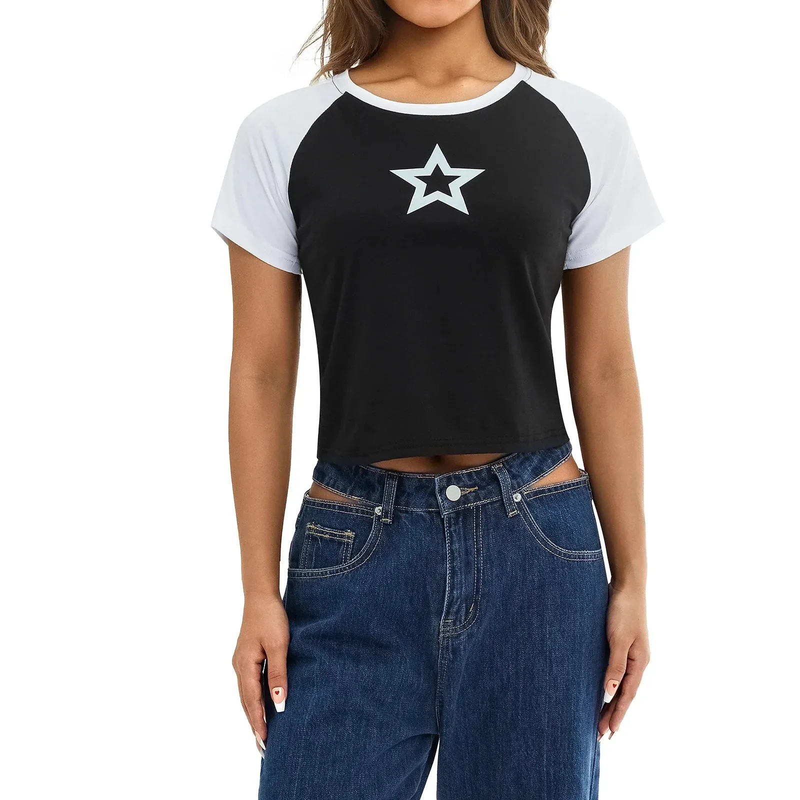 Baby Tees Short Sleeve E-Girls Cute Graphic Print Slim Fit Y2K T-shirt