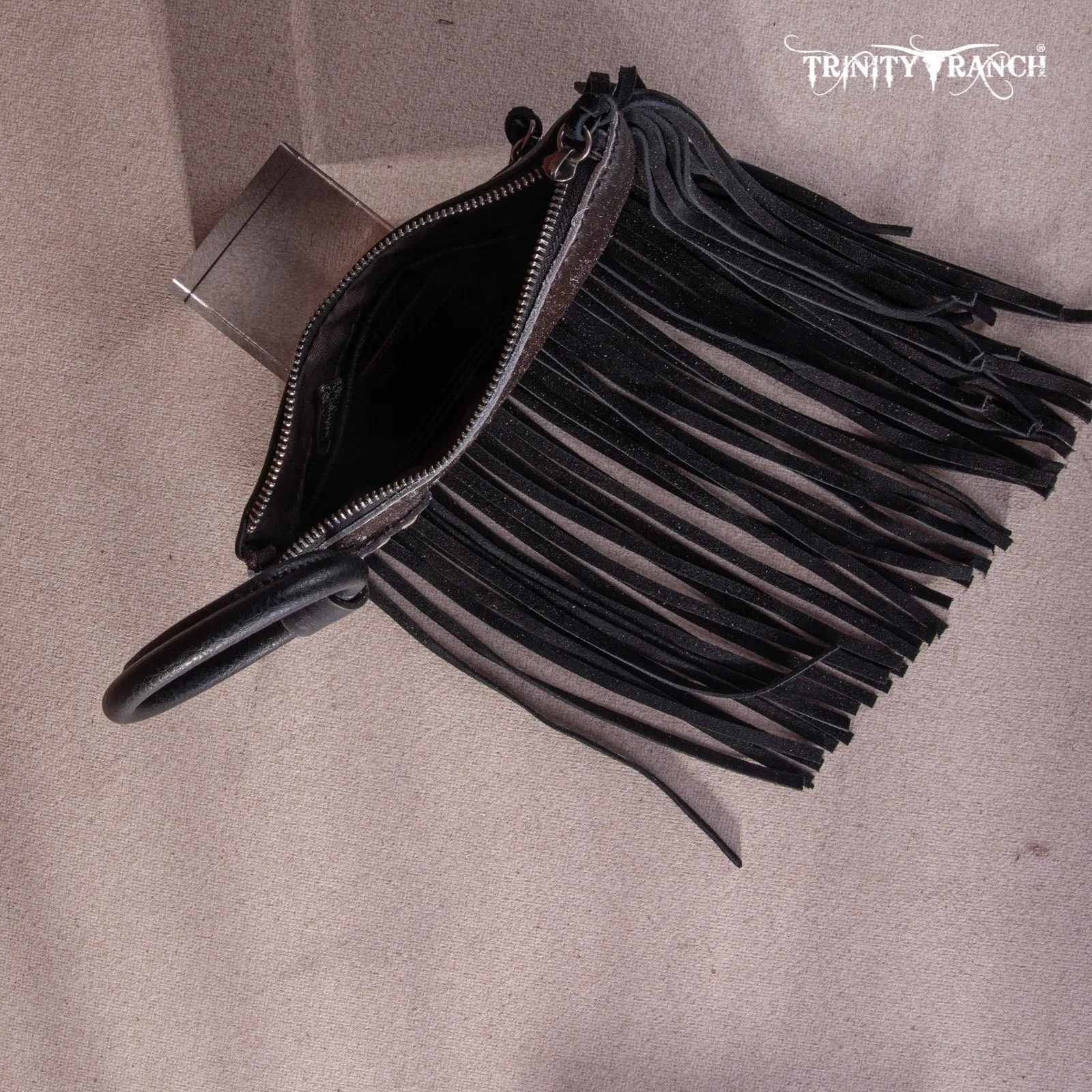 Black Genuine Hair-On Cowhide Ring Handle Clutch Bag - TR167-A181BK