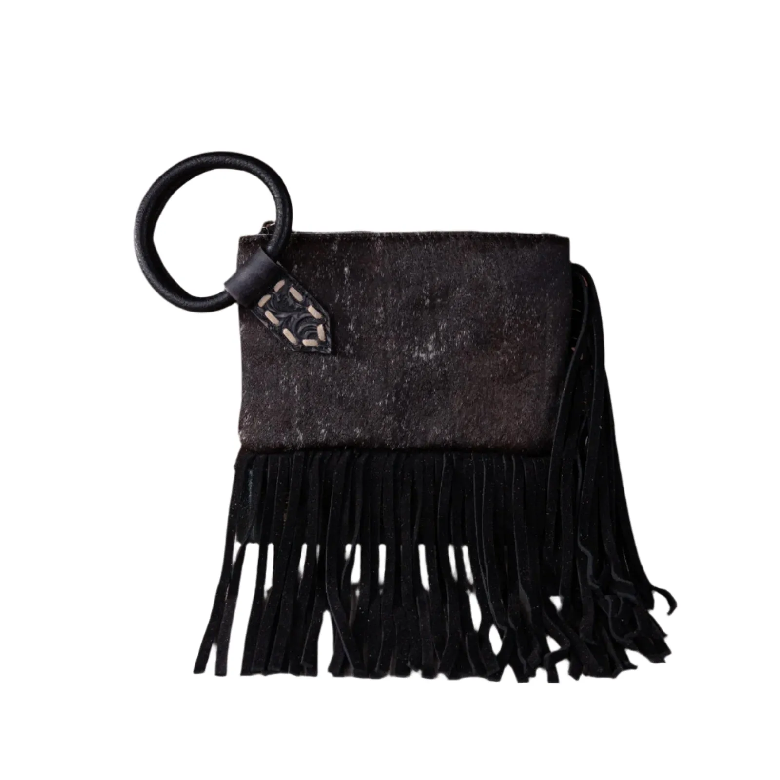 Black Genuine Hair-On Cowhide Ring Handle Clutch Bag - TR167-A181BK