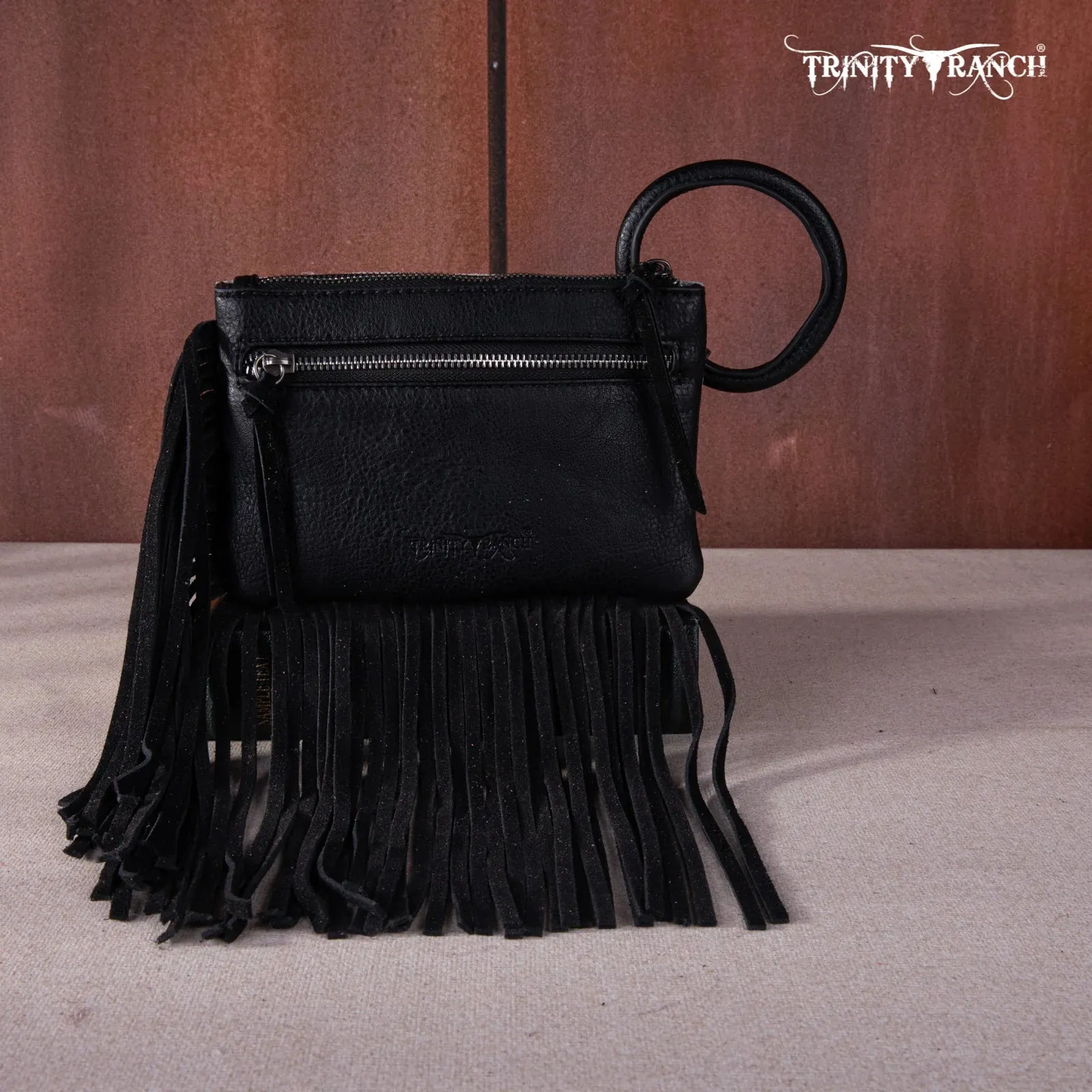 Black Genuine Hair-On Cowhide Ring Handle Clutch Bag - TR167-A181BK