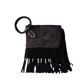Black Genuine Hair-On Cowhide Ring Handle Clutch Bag - TR167-A181BK