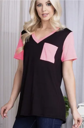 Black Top with Pink Sleeves & Pocket - #7260-7265