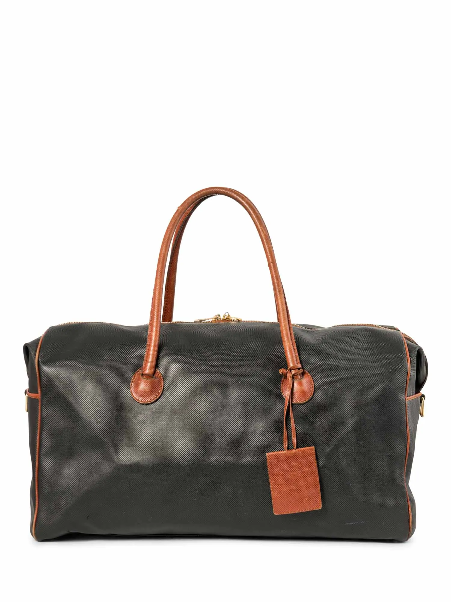 Bottega Veneta Vintage Leather Duffle Weekender Bag Black Brown
