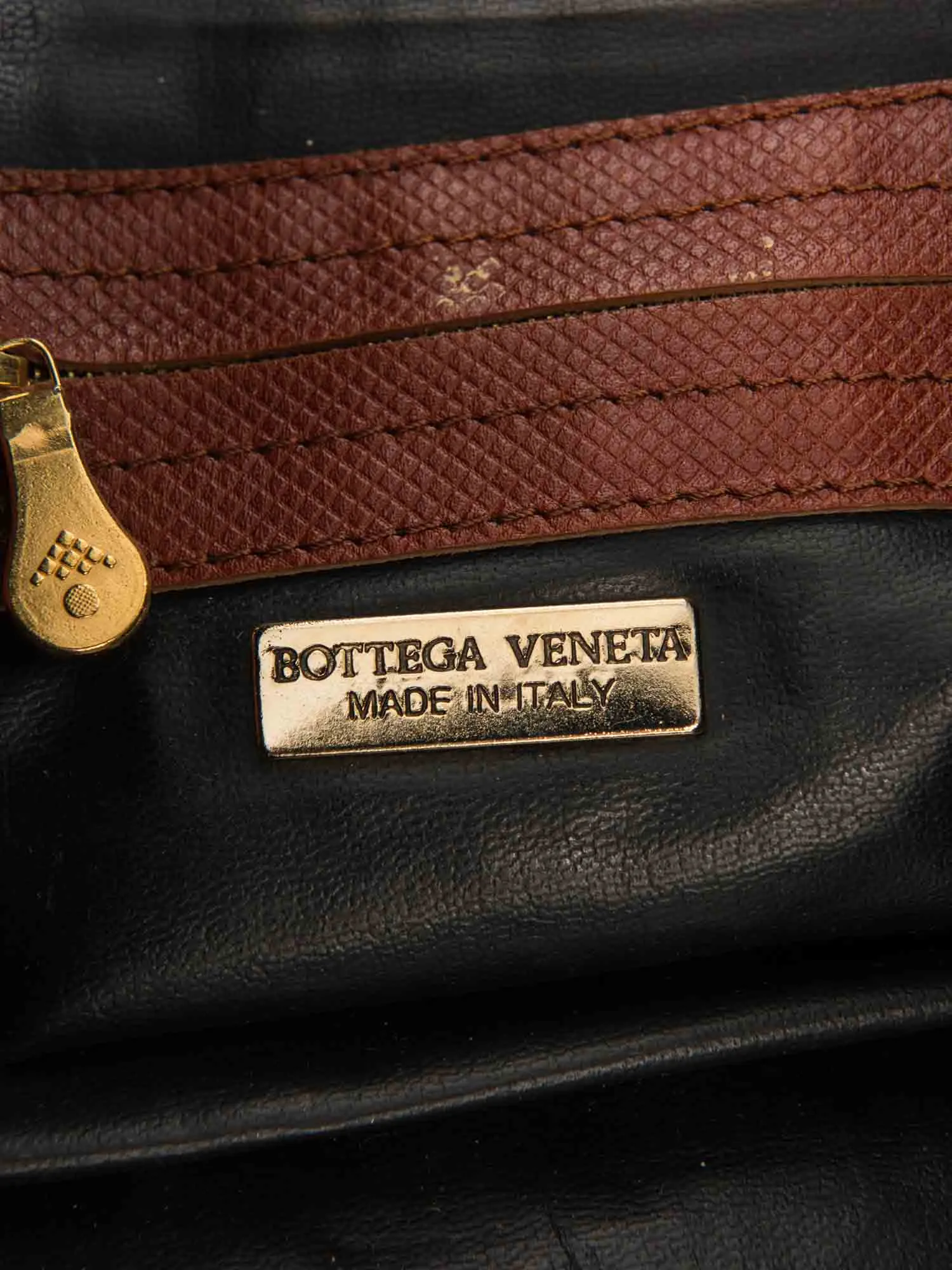 Bottega Veneta Vintage Leather Duffle Weekender Bag Black Brown