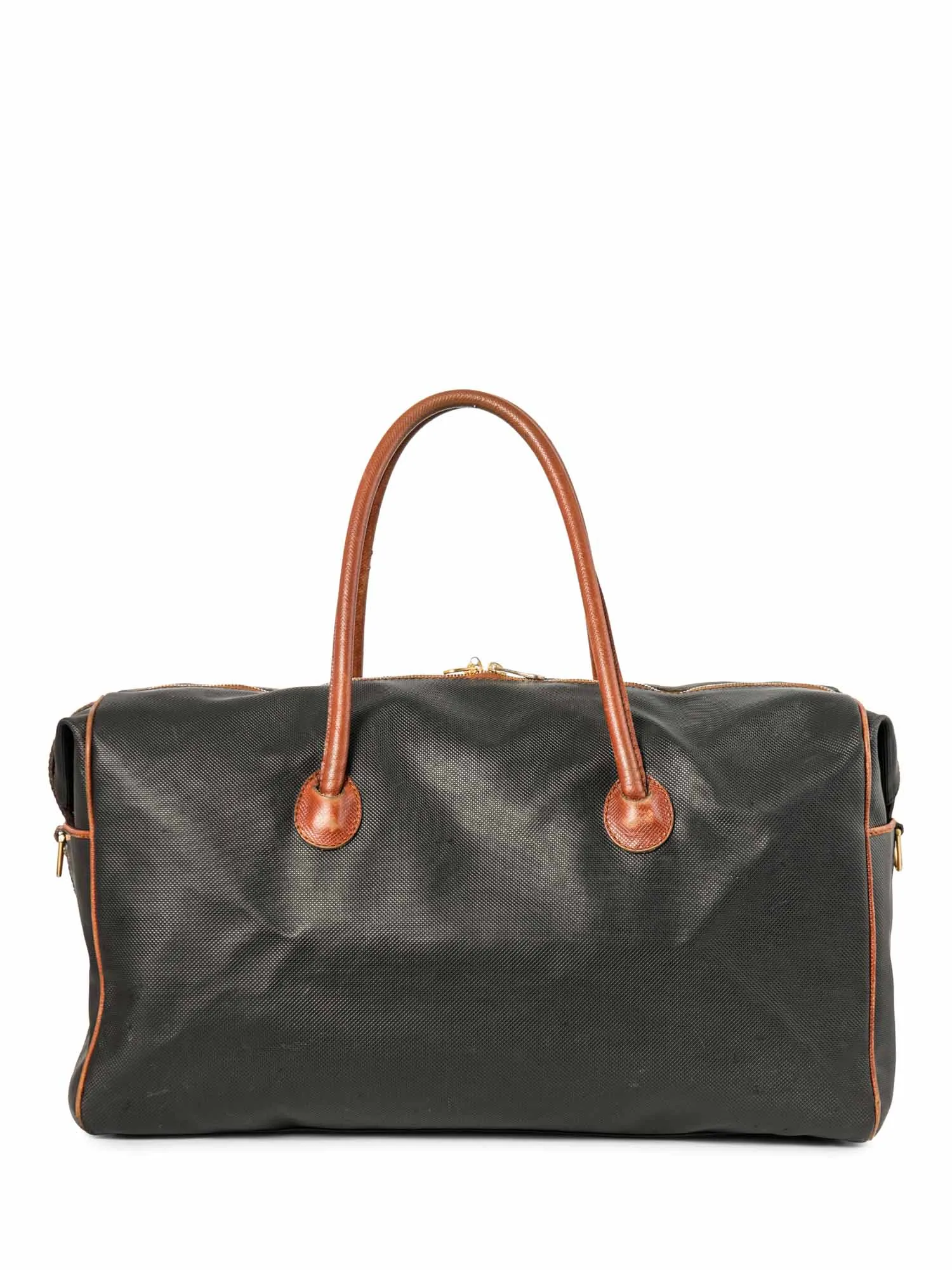 Bottega Veneta Vintage Leather Duffle Weekender Bag Black Brown