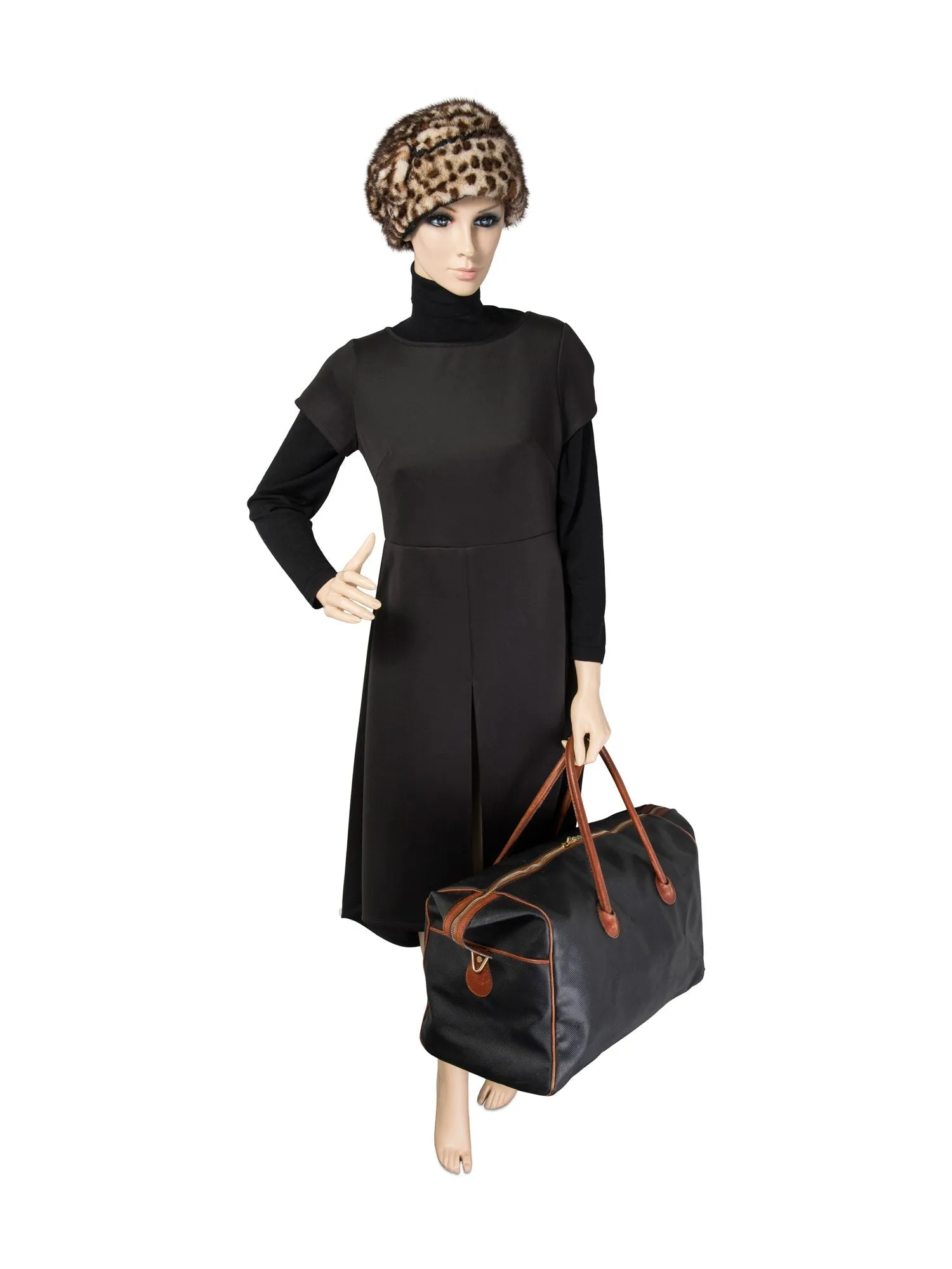 Bottega Veneta Vintage Leather Duffle Weekender Bag Black Brown