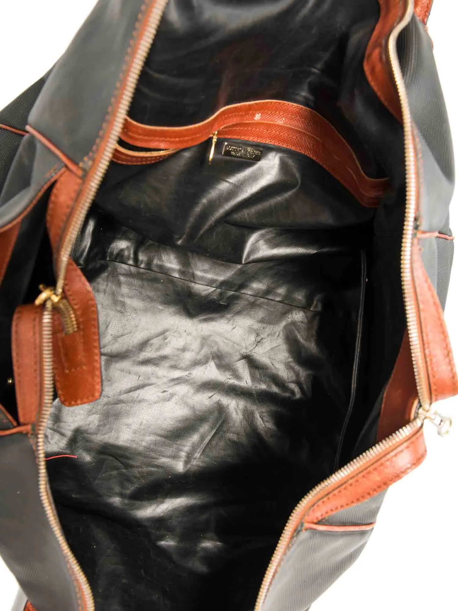 Bottega Veneta Vintage Leather Duffle Weekender Bag Black Brown