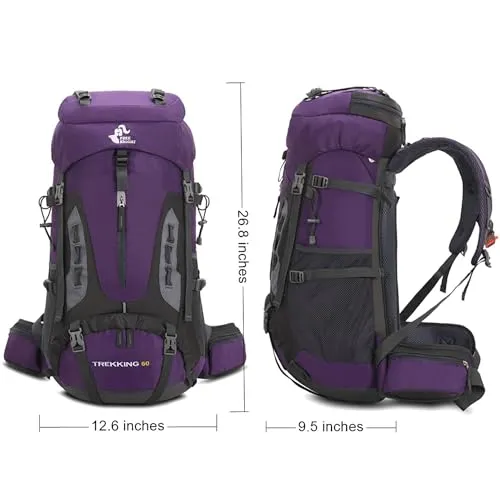 Bseash 60L Hiking Camping Backpack with Rain Cover, Waterproof Large