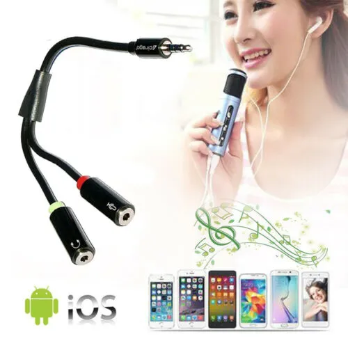 Cirago 3.5mm Stereo Audio to Female Headset & Mic TRRS Y Splitter Cable Adapter