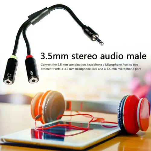 Cirago 3.5mm Stereo Audio to Female Headset & Mic TRRS Y Splitter Cable Adapter