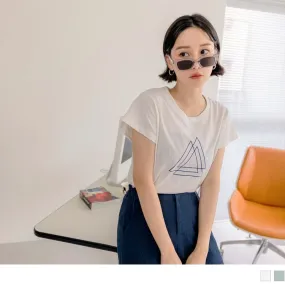 COTTON GEOMETRY ROUND NECK SHORT SLEEVE TOPS