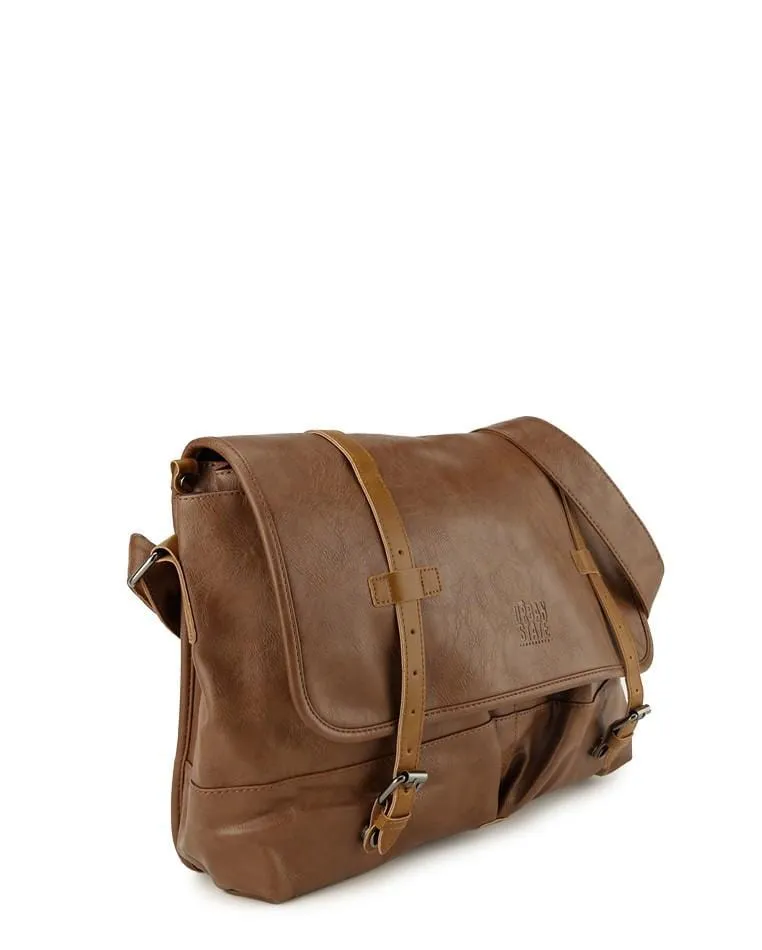Distressed Leather Nomad Messenger Bag - Camel