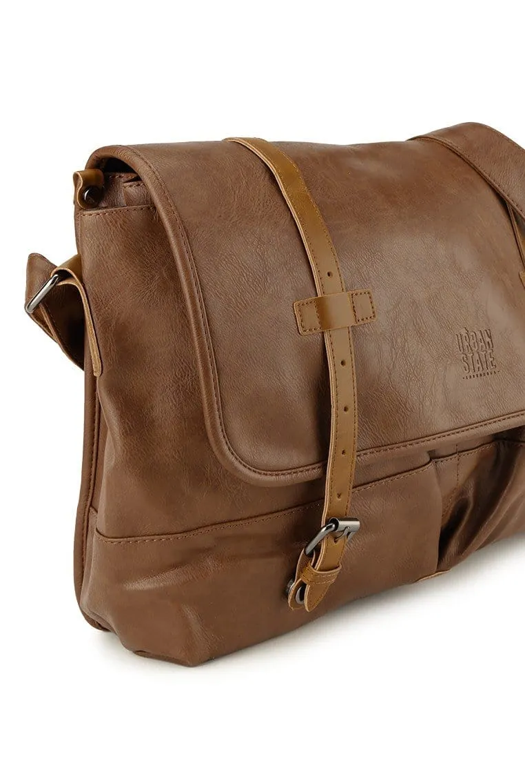Distressed Leather Nomad Messenger Bag - Camel