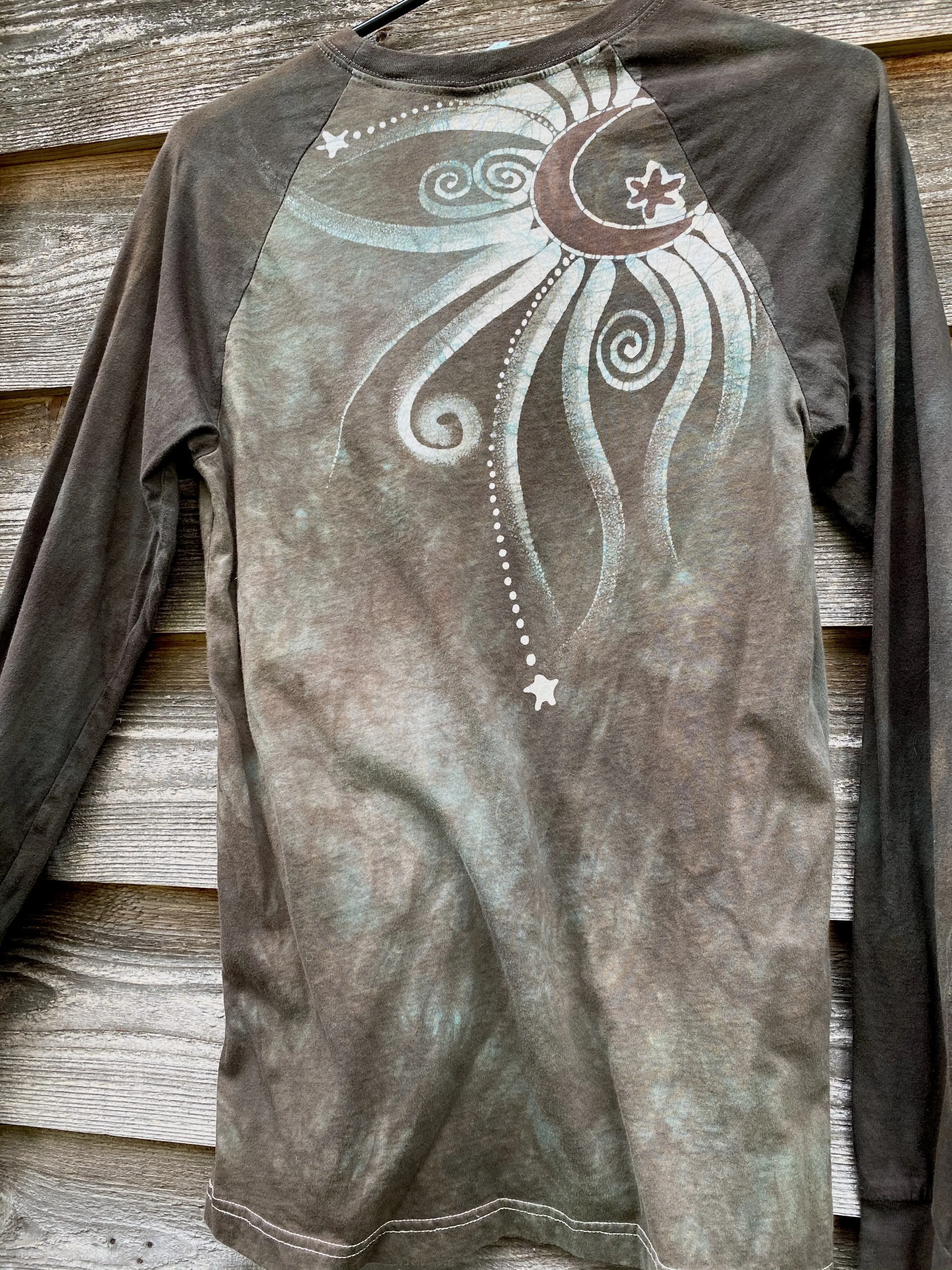 Earth Tree - Raglan Long Sleeve Batik Top by Batikwalla - Size Small (unisex)