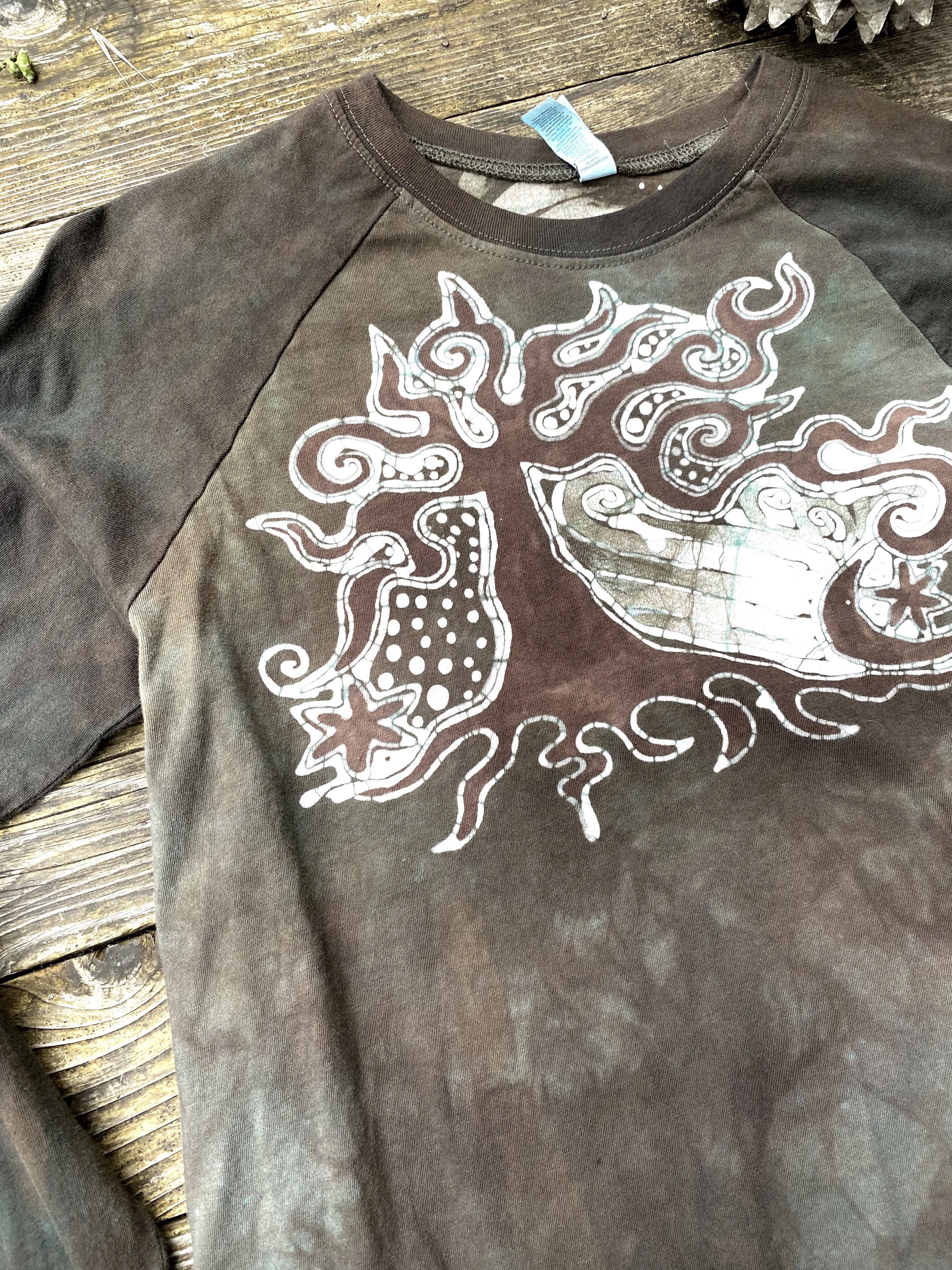Earth Tree - Raglan Long Sleeve Batik Top by Batikwalla - Size Small (unisex)