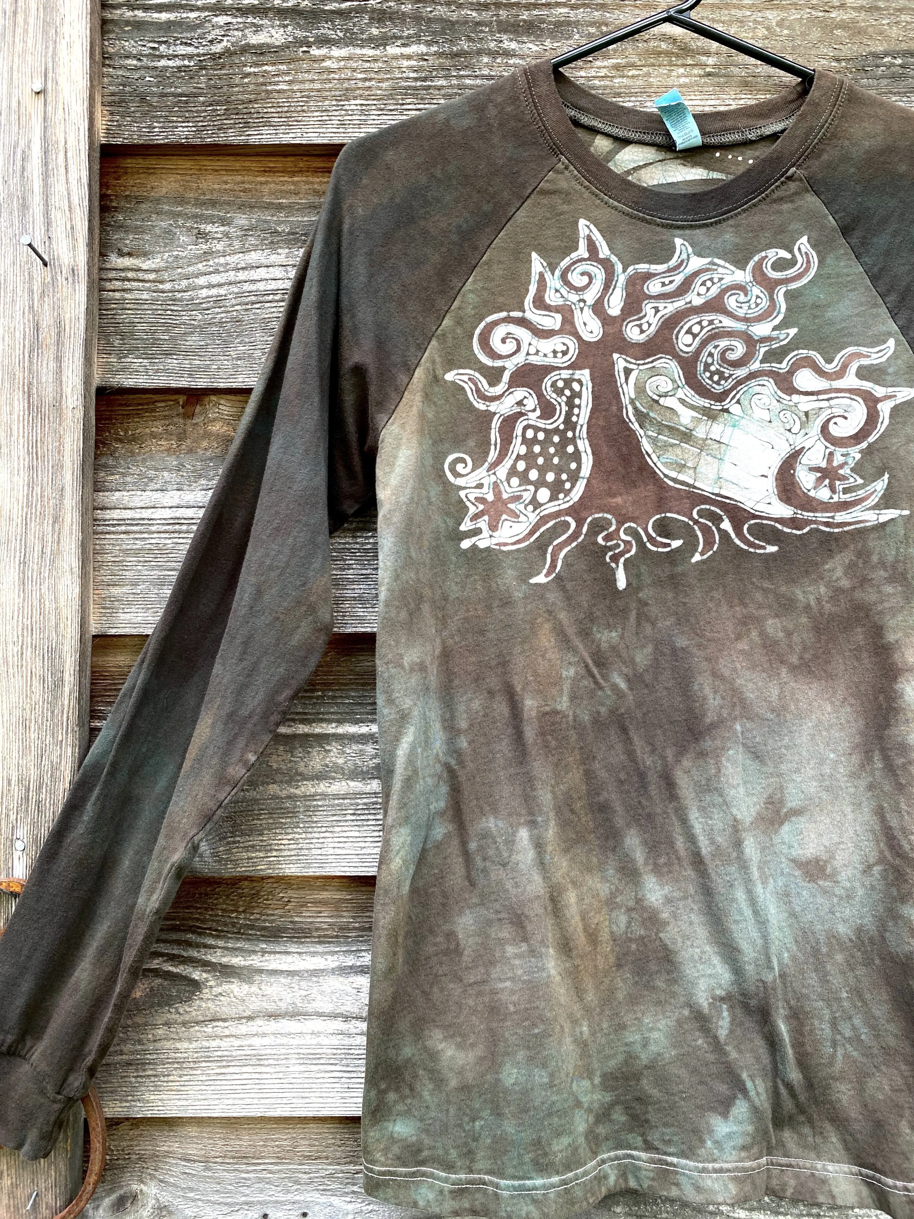 Earth Tree - Raglan Long Sleeve Batik Top by Batikwalla - Size Small (unisex)