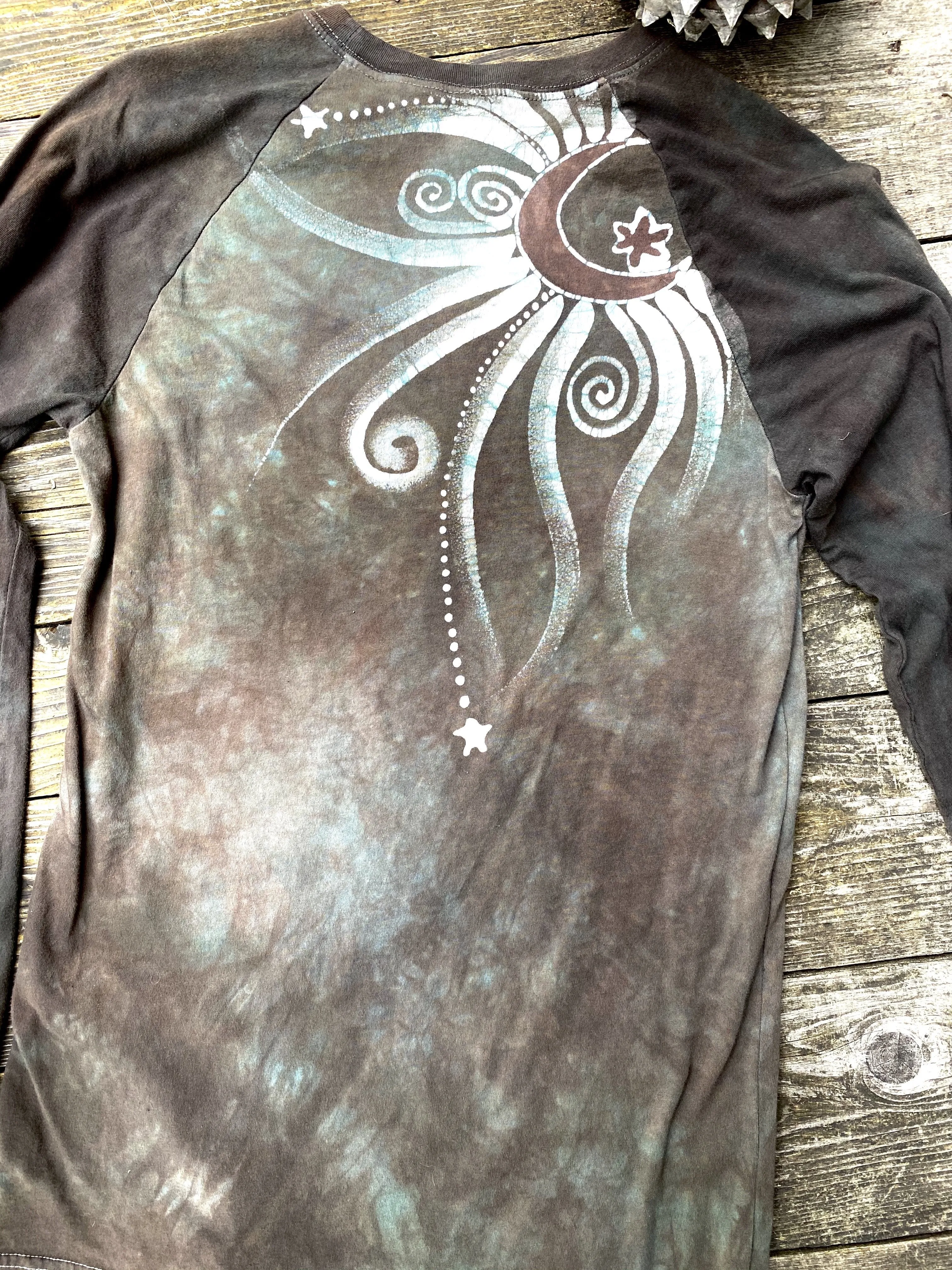 Earth Tree - Raglan Long Sleeve Batik Top by Batikwalla - Size Small (unisex)