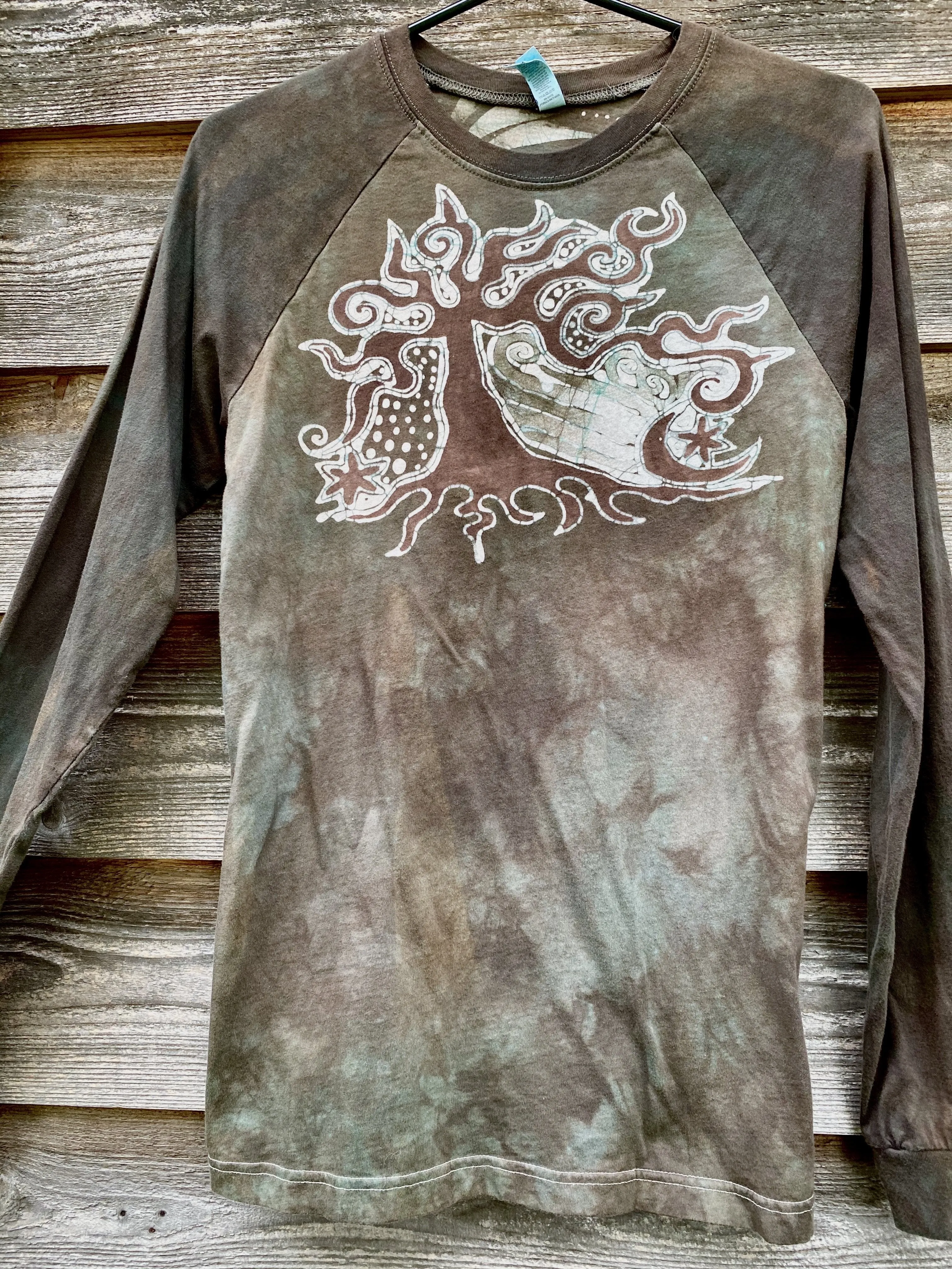 Earth Tree - Raglan Long Sleeve Batik Top by Batikwalla - Size Small (unisex)