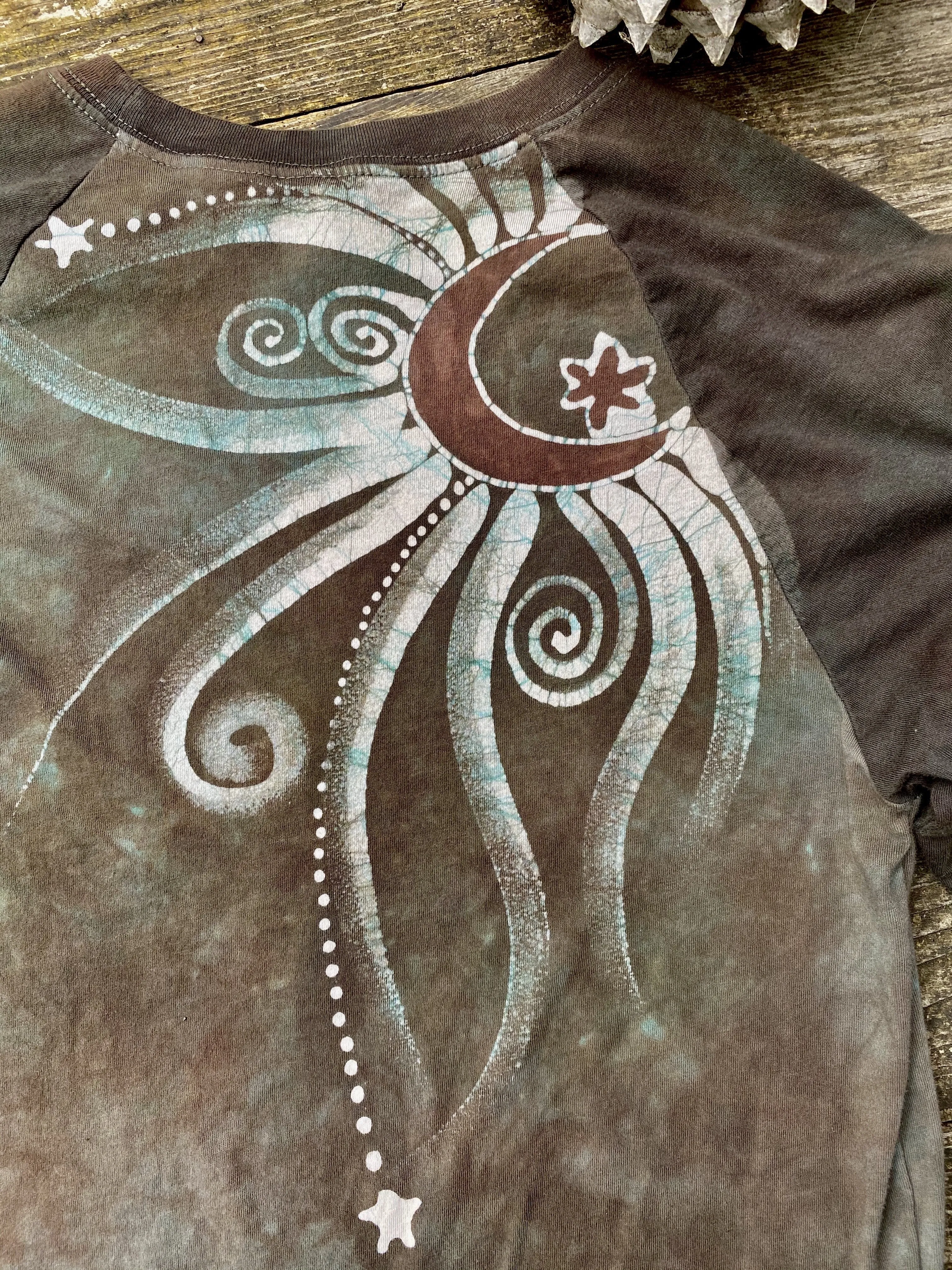 Earth Tree - Raglan Long Sleeve Batik Top by Batikwalla - Size Small (unisex)