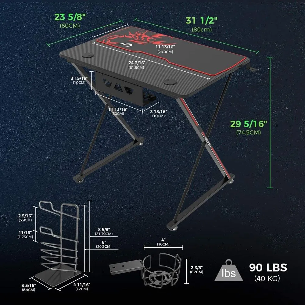 EUREKA ERGONOMIC 31 Inch Gaming Desk for Small Spaces, ERK-X31-B