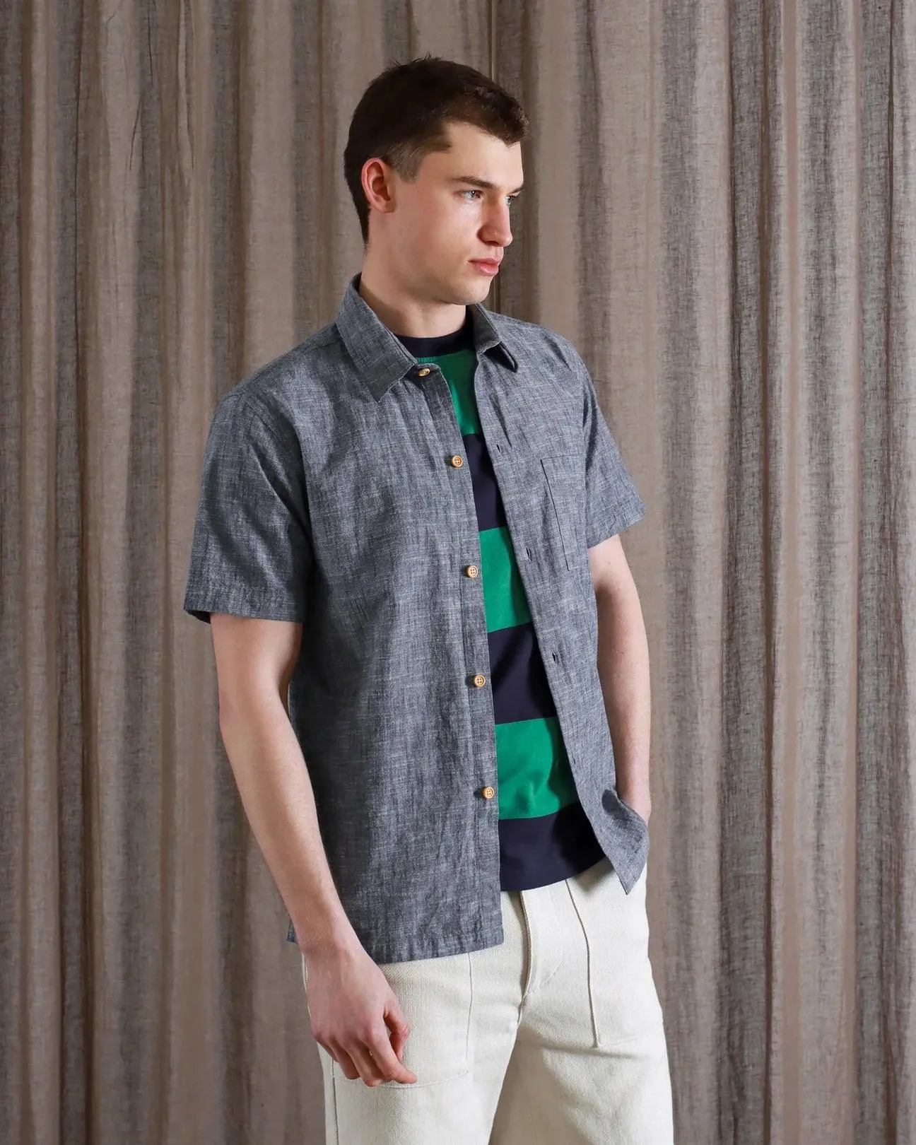 Far Afield - Costa Shirt - Navy Chambray Slub