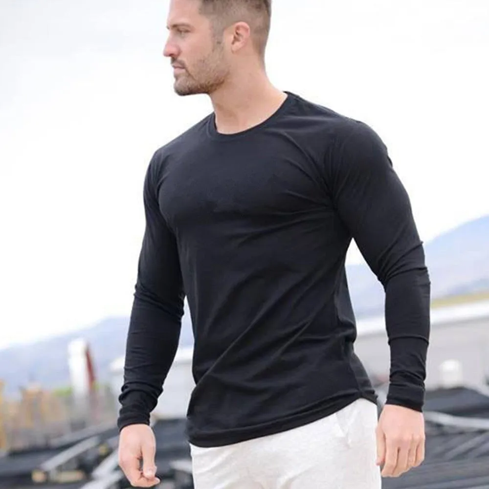 Gym Fitness T-shirt Men Casual Long Sleeve Cotton Shirt Male Camouflage Tee Tops Autumn Running Sport Workout Clothes Apparel