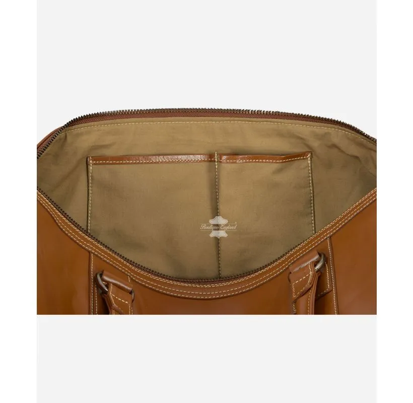 Holdall Leather Weekend bag, Travel Bag Duffel Gym Bag Tan