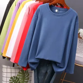Metaversmall Autumn Cotton T shirt Female Pure Color Long Sleeve Women's T-shirts M-XXL Size Yellow White Simple Basic Tee Tops