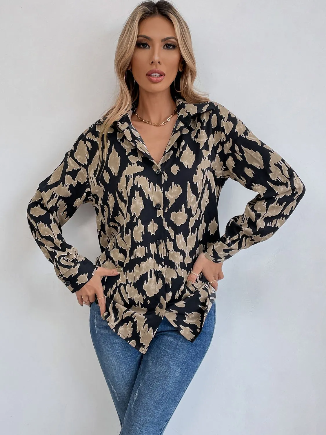 Printed Button Down Collared Neck Long Sleeve Shirt