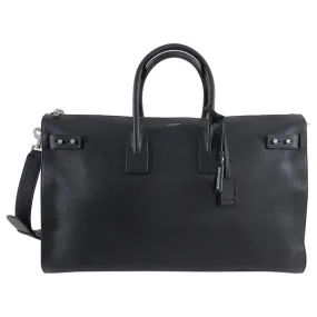Saint Laurent Black Leather Sac de Jour 48H Large Duffle Bag