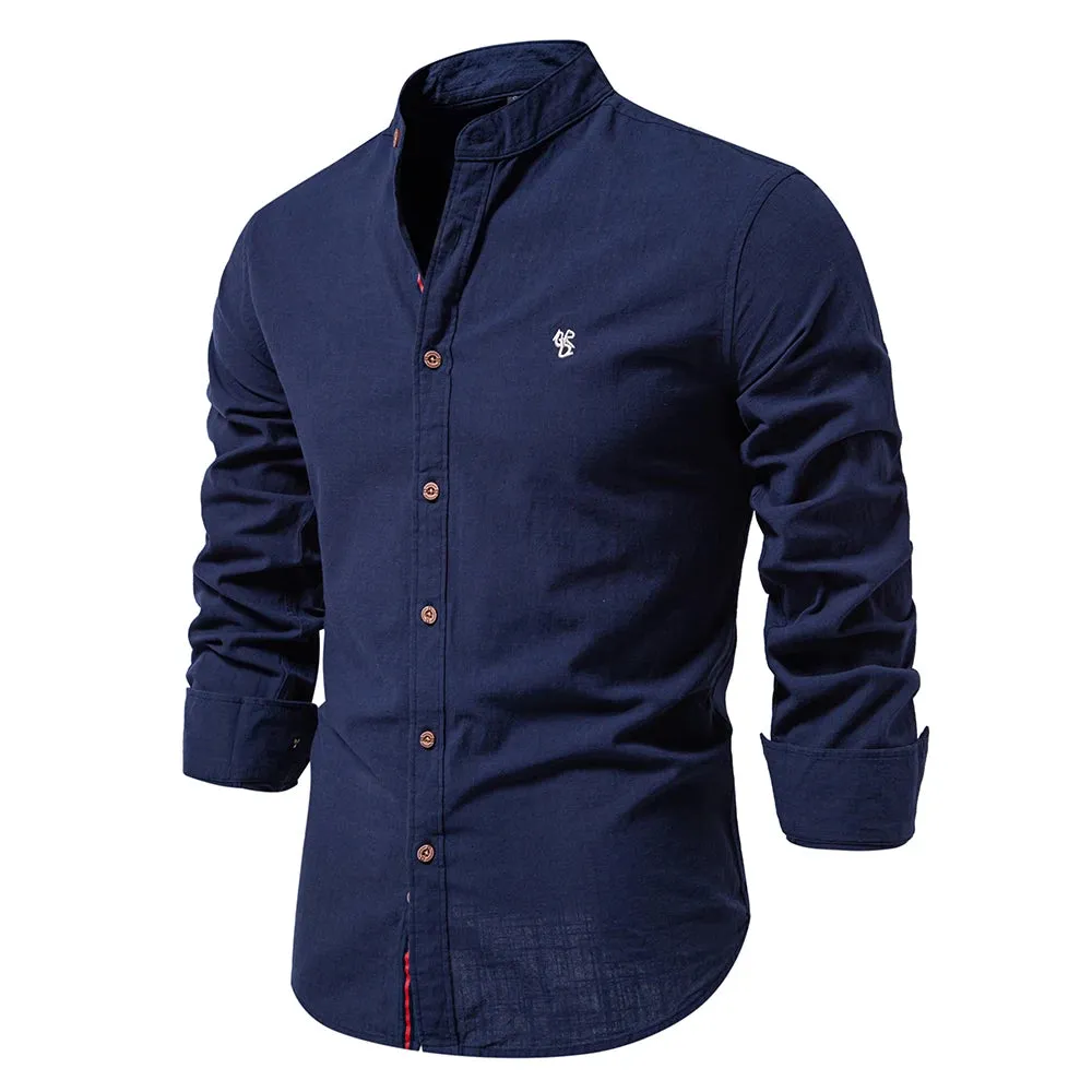 Spring Cotton Social Shirt Men Solid Color High Quality Long Sleeve Shirt for Men Lapel Casual Social Men's Shirts v2