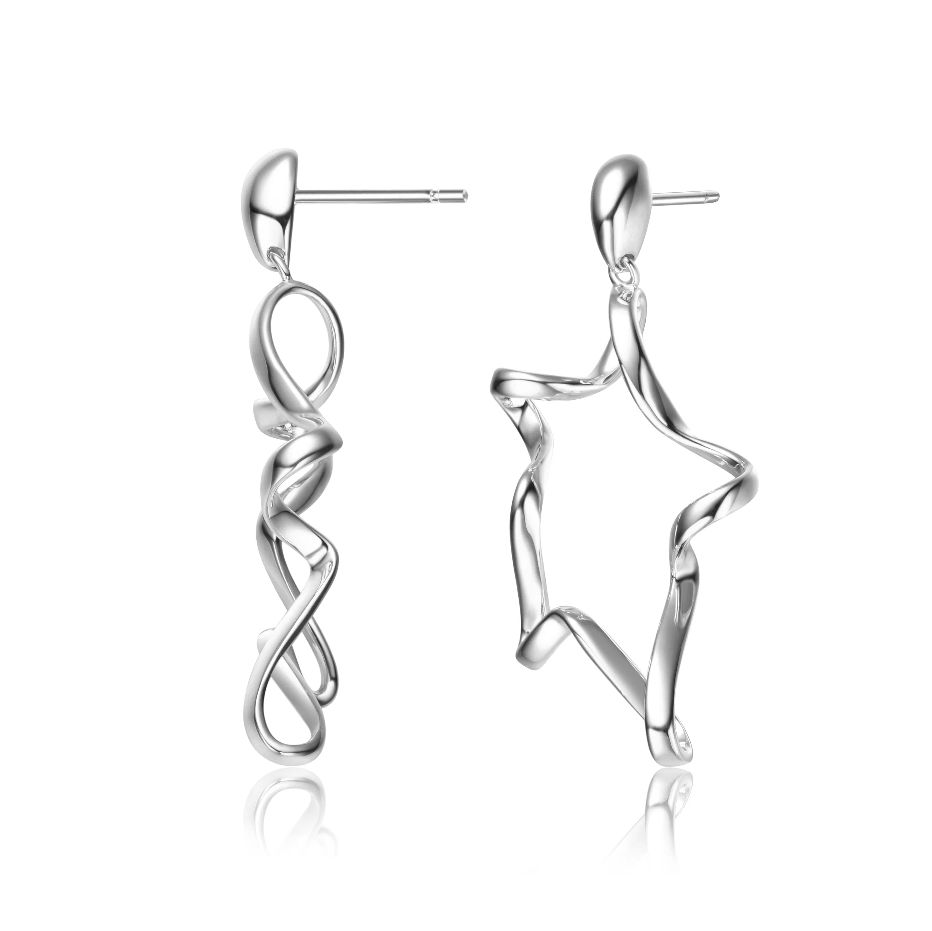 Sterling Silver Rose Gold Plated Star Shaped Swirl Earring