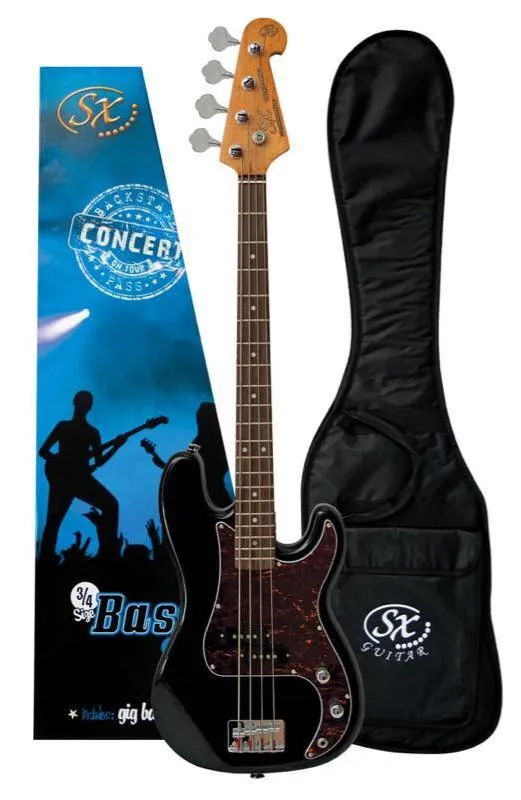 SX VEP34B Short Scale Bass 3/4 Size - Black with Gig Bag