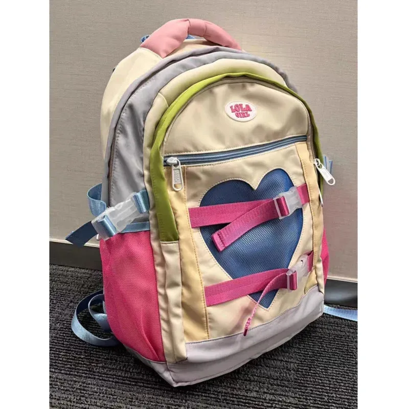 TAVIMART  -  New Aesthetic Heart Shaped Backpack Teenage Girls Korean Style Schoolbag Large Capacity Cute Bags Y2k College Trend Shoulder Bag