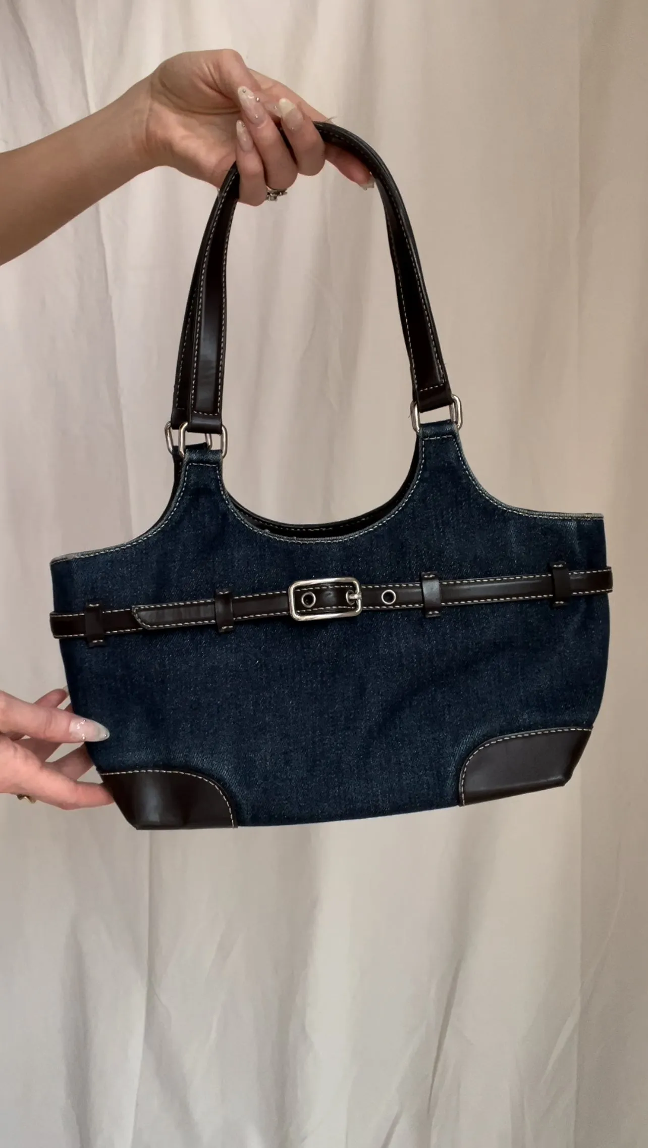 Vintage Denim Belted Bag