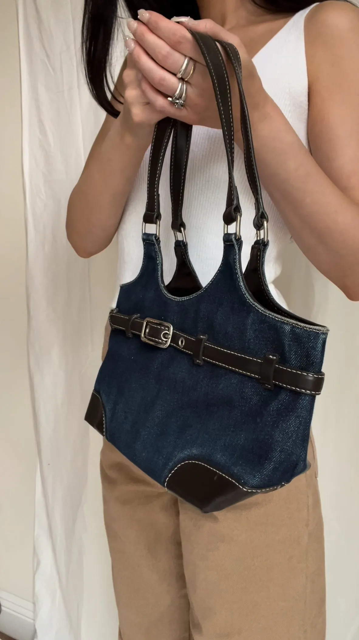 Vintage Denim Belted Bag