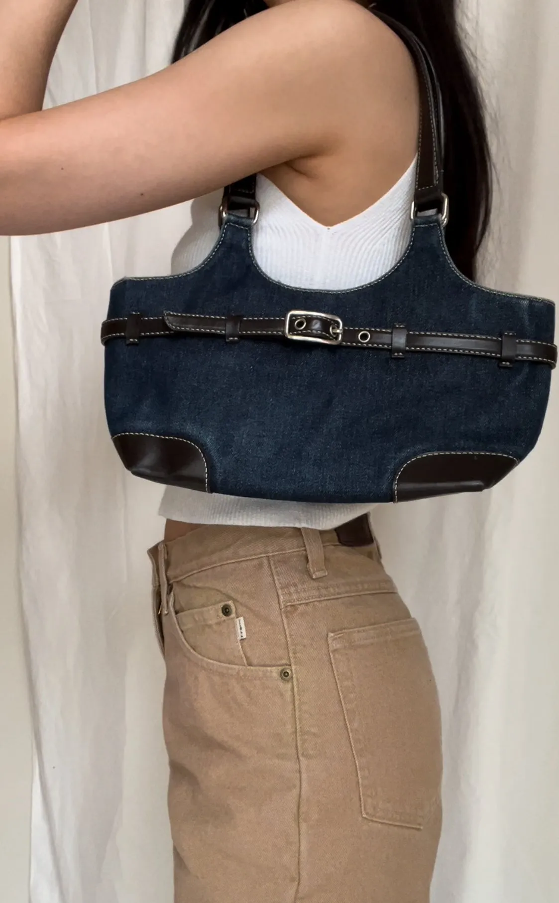 Vintage Denim Belted Bag