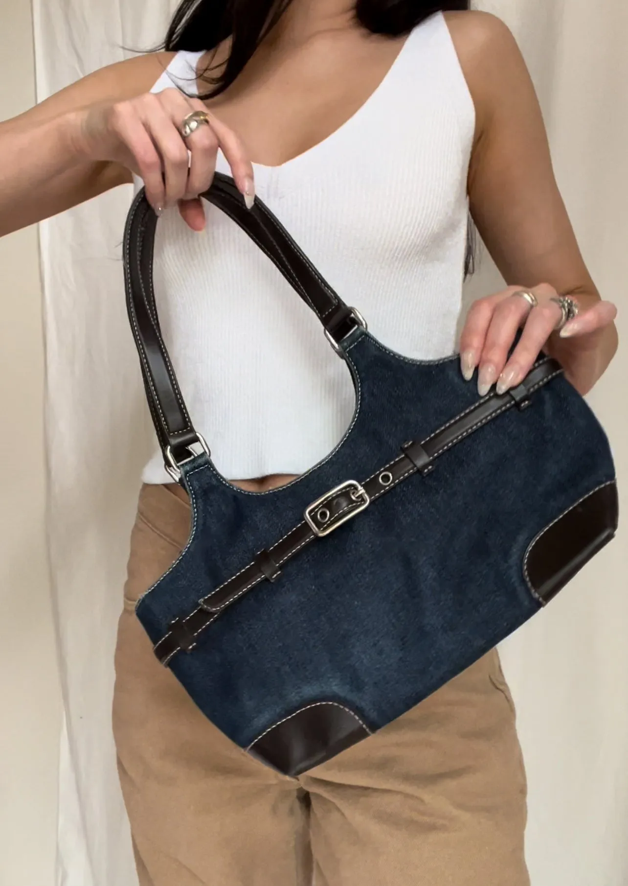Vintage Denim Belted Bag
