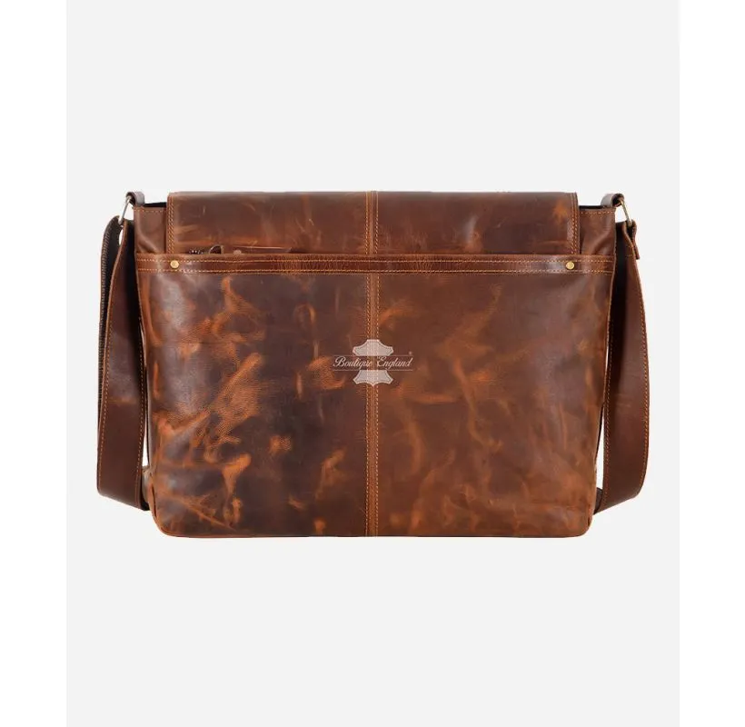 Vintage Leather Laptop Bag Crossbody Bag Shoulder Messenger Briefcase