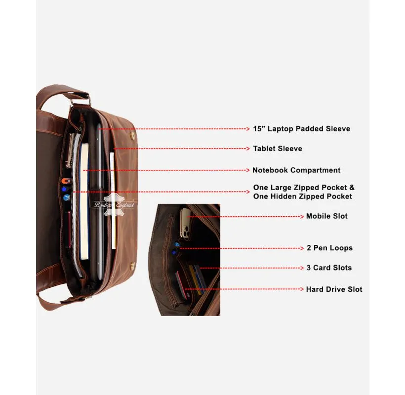 Vintage Leather Laptop Bag Crossbody Bag Shoulder Messenger Briefcase