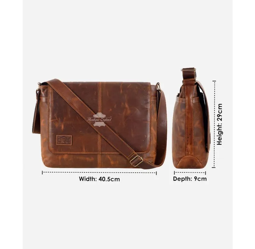 Vintage Leather Laptop Bag Crossbody Bag Shoulder Messenger Briefcase