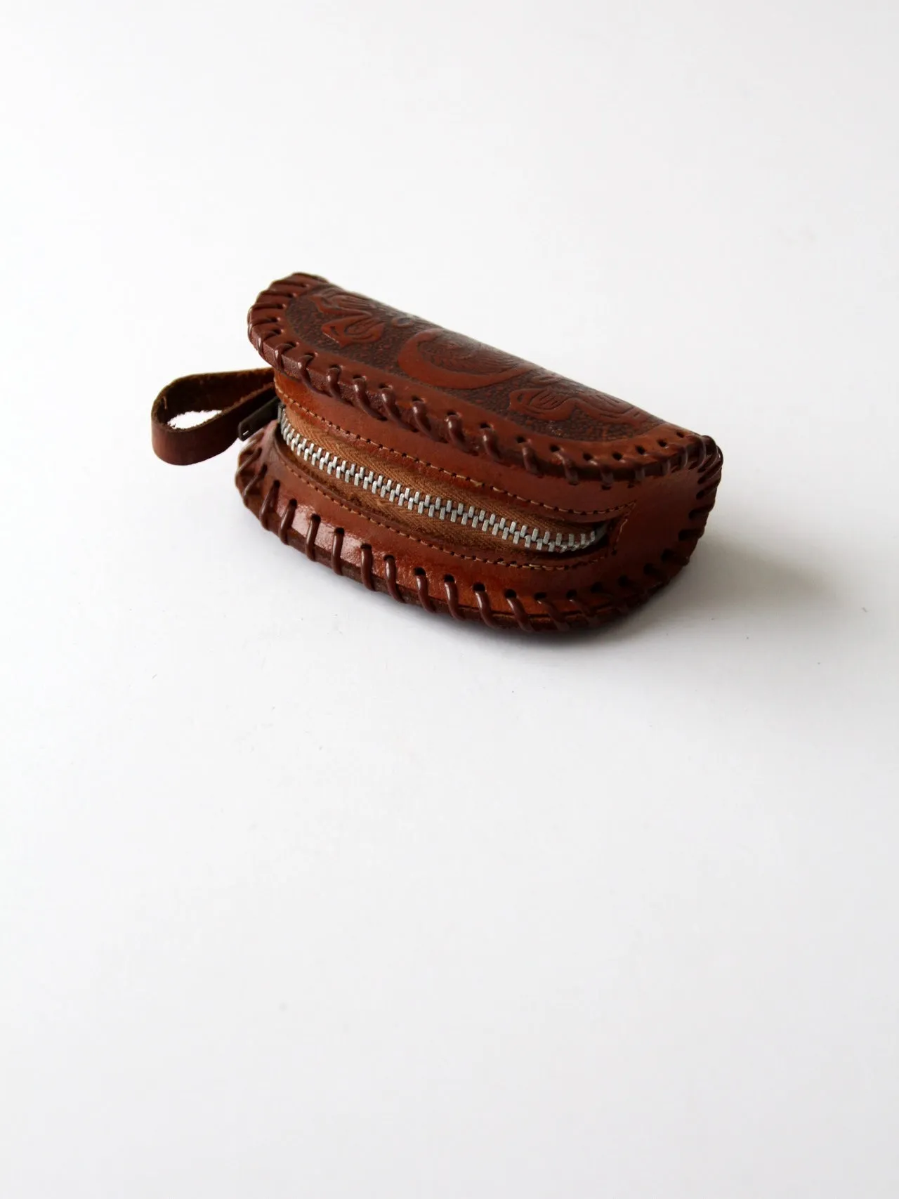 vintage tooled leather coin bag