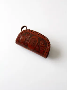 vintage tooled leather coin bag
