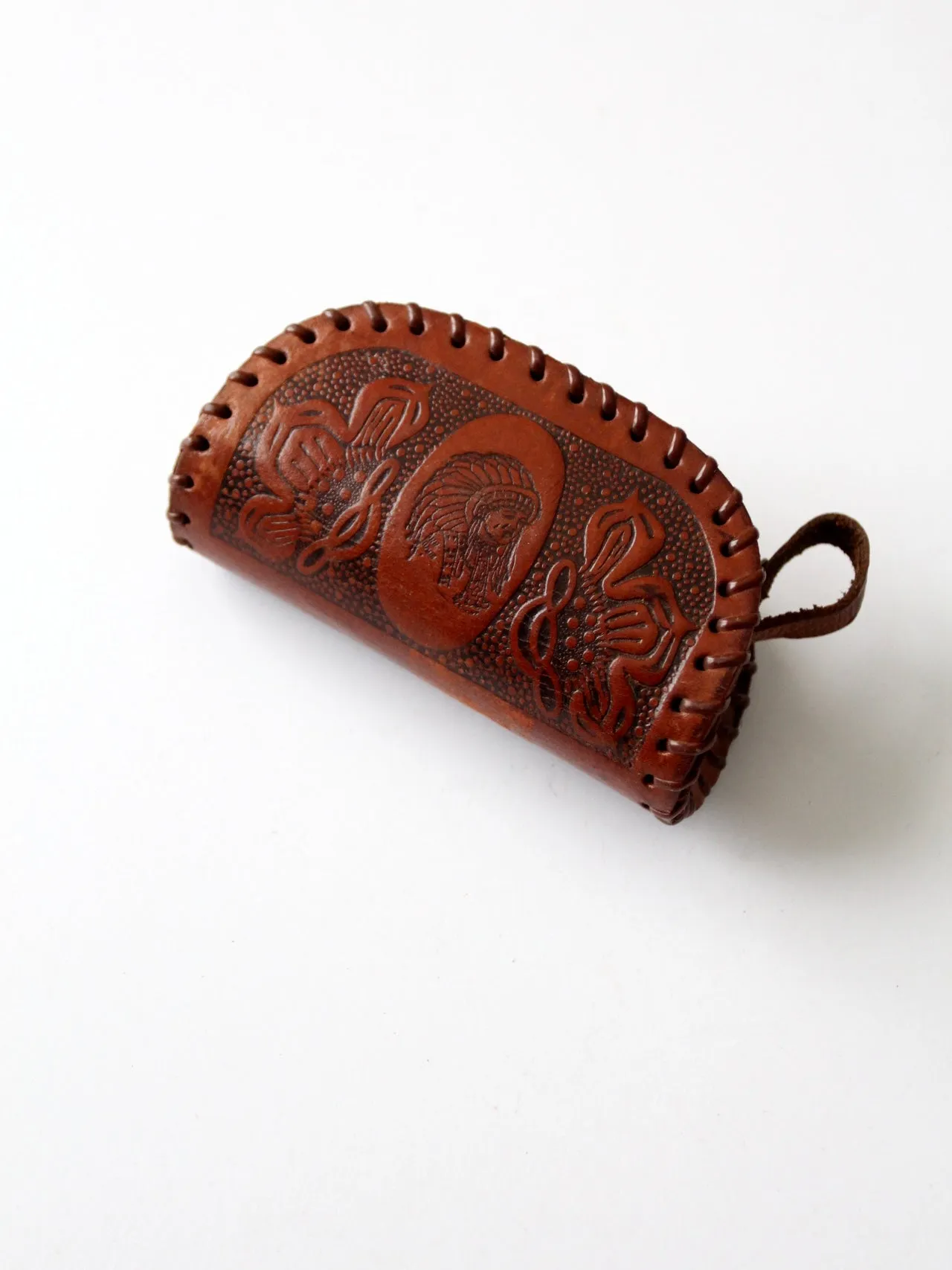 vintage tooled leather coin bag